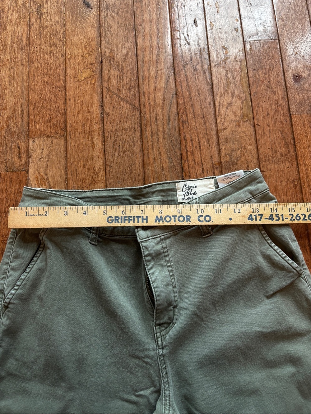 Womens Cosmic Blue Love olive green pants-30 - Picture 5 of 8